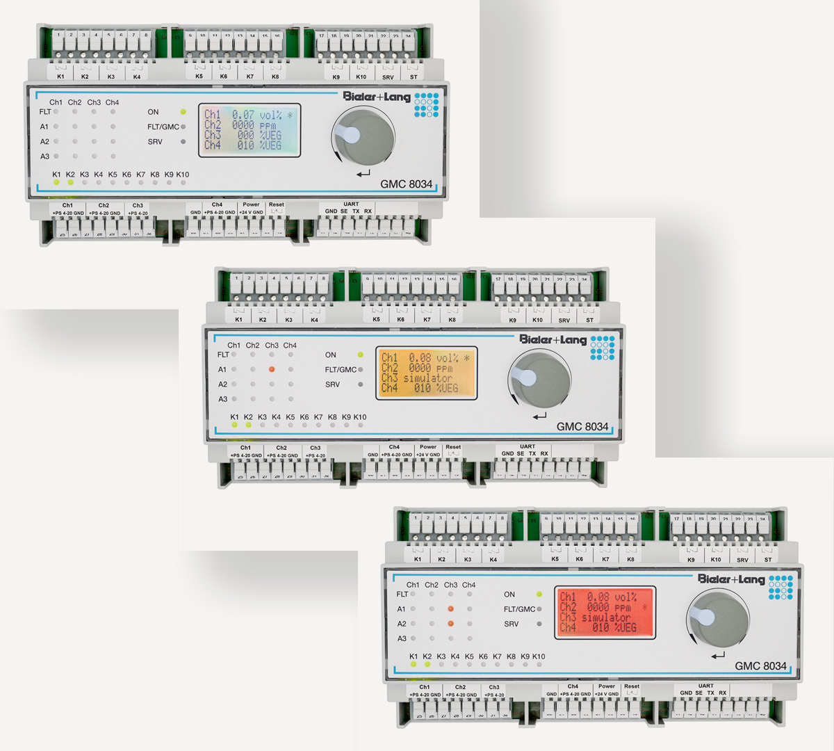 GMC_8034_Farbwechseldisplay_BielerLang_Controller_Auswertegeraet_Gaswarnanlage_4_Channels_4_Kanaele_Hutschiene_