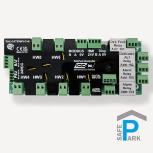 SafePark_GATEWAY-C+6_Bieler+Lang_Parkhaus_Gaswarnanlage_digitales_2-Draht-BUS-Auswertegerät_für bis zu 128_Messtellen_für_DIN-Schiene_Frontalansicht