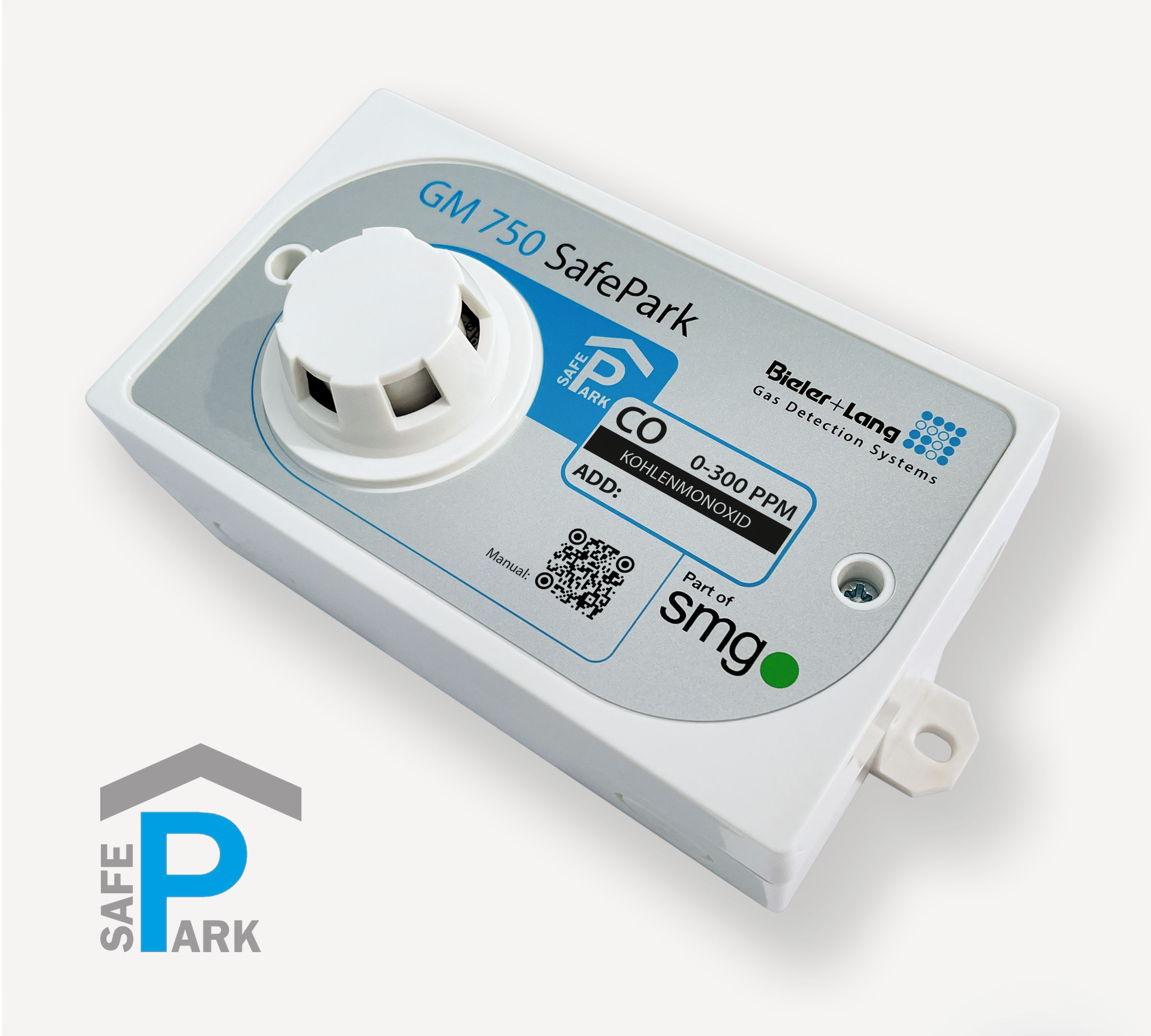 Bieler+Lang_GM 750 SafePark CO_0-300ppm_Gasdetektor_Kohlenmonoxid_Tiefgaragen_Parkhaus_Gaswarnanlage_2-Draht-BUS-Messfühler_perspektivisch