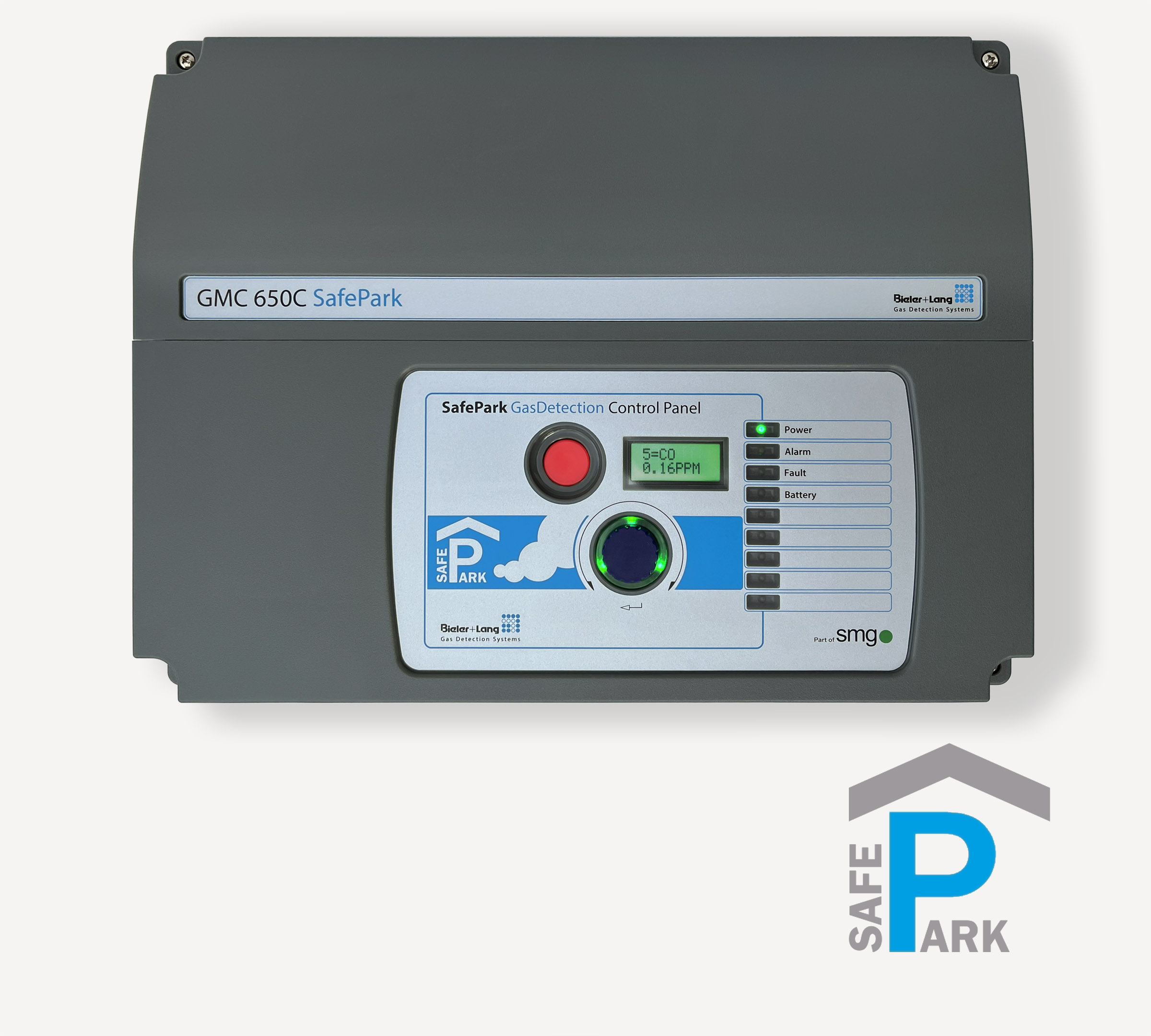 GMC 650C SafePark_Bieler+Lang_Underground Parking Garages_Gas Detection System_2-Wire BUS System_Control Unit__Controller_Color-Changing Display_Wall Panel_Front View